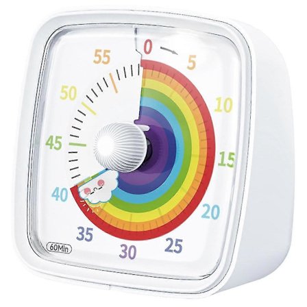 60-minutters visuell timer med nattlampe, nedtellingstimer, Pomodoro-timer med regnbuemønster for barn og voksne, hvit-Yvan