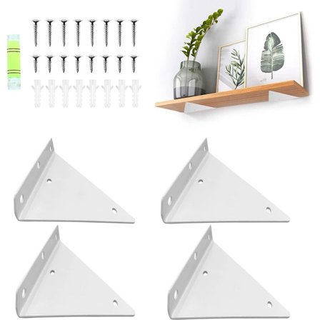 Hyldeknægte - 4 Stk. - Trekantet Hyldeknægt - Vægbeslag - 80*100mm - Stål - Usynlig - Trekantet - Inkl. Monteringsmateriale