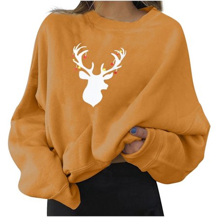 Ladie Casual Christmas Elk Print Pullover Langærmet Sweatshirt