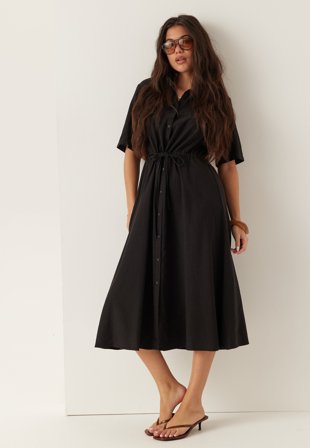 BUBBLEROOM - Linen Shirt Dress - Black