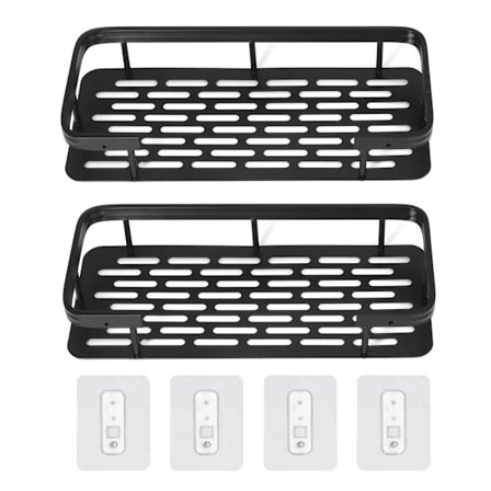 Dobbel Lag Rektangel Dusjhylle Plassbesparende Aluminium Punchfri Installasjon Baderomsutstyr Hjem Svart