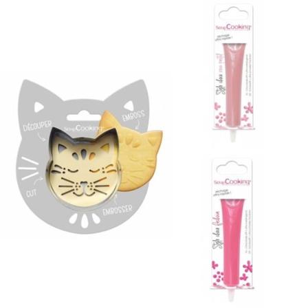 Cat Relief Cookie Kit + 2 Pastellrosa och Fuchsia chokladpennor