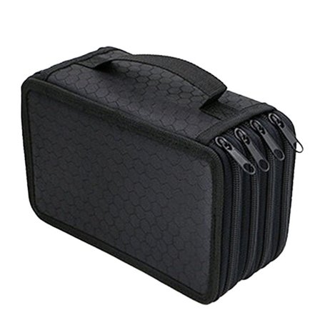 Farveblyant, penalhus med 4 rum, pennepose med 4 lynlåse, sort KLB