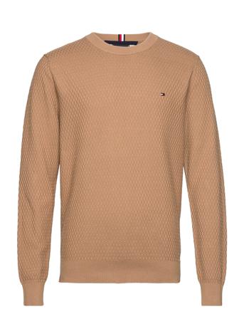 Cross Structure Crew Neck Strikkegenser M. Rund Krage Beige Tommy Hilfiger