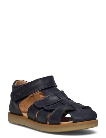 Small Closed Velcro Sandal Black Pom Pom