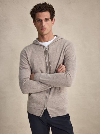 John Henric Men's Beiger Zip-Hoodie Regular Fit Size M