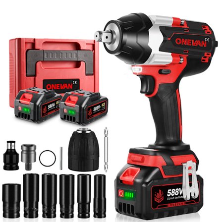 1/2" 1800N·m Borstlös Sladdlös Mutterdragare med 2 Batterier + 1 Verktygslåda + 12 Tillbehör