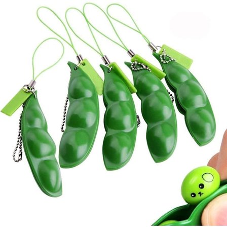 5-pack Peapod Fidget Toy, Squeeze-a-Bean Edamame Pea Popper Nyckelring Nyckelring Extrusion Bean Pea Soybean Stress Relieving Chain Toys (5st)