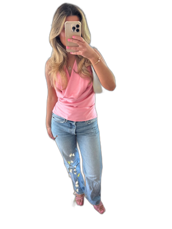 Rosa satin topp zara