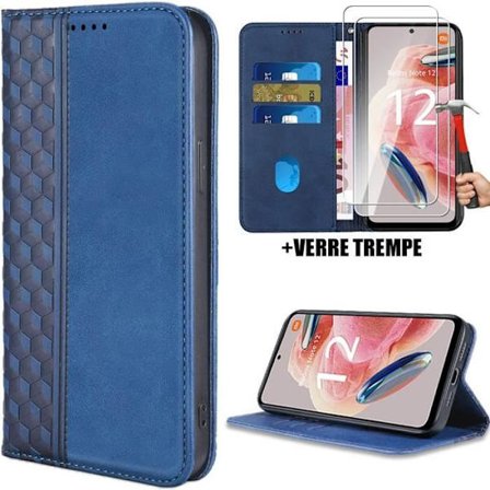 Coque - Xiaomi - Redmi Note 12 4G - Syntetiskt Läder - Mörkblå - Mosaikmönster