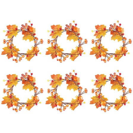 6 st Harvest Ljusringar Konstgjorda Bär Ljusstake Ringar Med Pumpor Lönnlöv, Mini