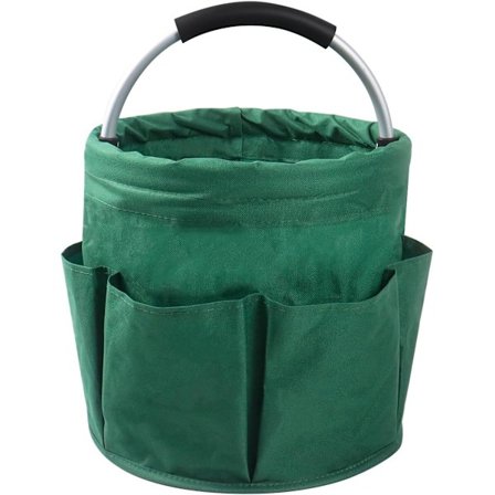 Foldbar haveværktøjstaske med 6 lommer – perfekt til opbevaring af haveredskaber indendørs eller udendørs.