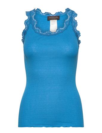 Silk Top W/ Lace T-shirts & Tops Sleeveless Blå Rosemunde