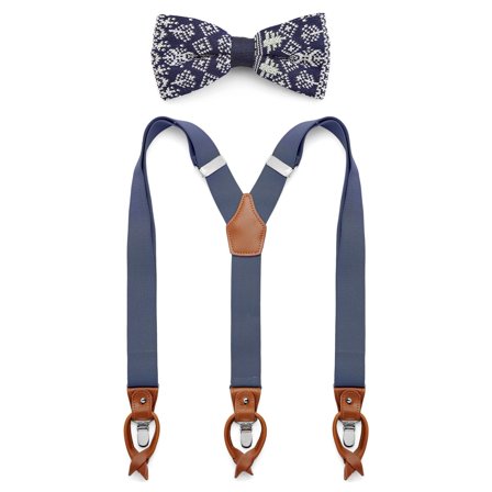 Set de nœud papillon pré-noué à motifs de Noël et de bretelles bleu marine pour hommes - Sets de nœuds papillon