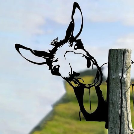 Æsel#A Metal Have Ornamenter til Hegn, Udendørs og Hjemmeindretning, Dyr, Haveindretning, Skulpturer, Støbejernsilhuetter, Træ, Have, Vægkunst