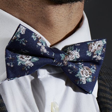 Dark Blue Flower Pre-Tied Bow Tie for Men - Pre-tied bow ties