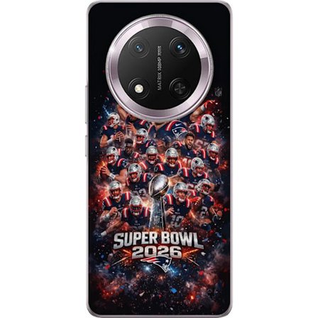 Yhteensopiva Puhelinkuori Honor Magic7 Lite Super Bowl 2026 juliste, jossa New England Patriots ja NFL-mestaruuspalkinto räjähtävän urheilullisessa su