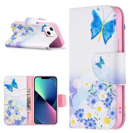 Wonderland iPhone 13 flip etui - Sommerfugl Og Blomst
