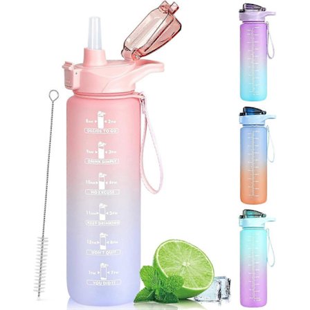 Sportsvandflasker 1L BPA-fri, Motiverende drikkevandflaske med sugerør, Cantee-flaske 1 liter vandkande til kvinder og mænd