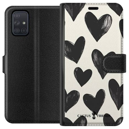 Kompatibel Tegnebogsetui til Samsung Samsung Galaxy A71 Cactus and Friends - Bold Black Love Pattern