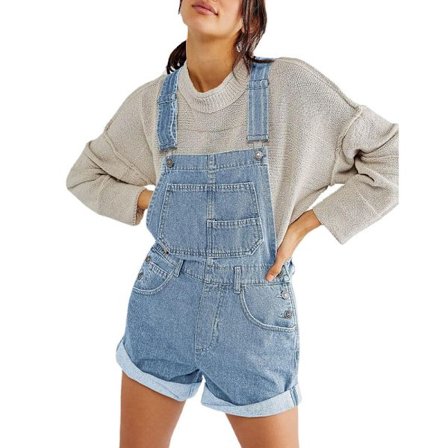Dame Casual Denim Bib Overall Shorts Shortall Rompers