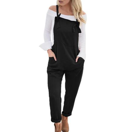 Kvinnor Snörning I Ett Stycke Jumpsuit Med Långa Fickbyxor