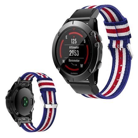 Garmin Venu nylon watch band - Blue / White / Red / White / Blue