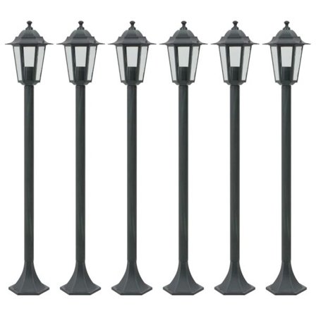 vidaXL Lyktstolpar för trädgård 6 st E27 110 cm aluminium mörkgrön