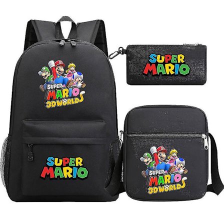 Super Mario -reppu teineille - Tyttöjen ja poikien kawaii-tyyliset vedenpitävät kangaskoulureput, 3 osan setti kannettavalle tietokoneelle - Mochilas-