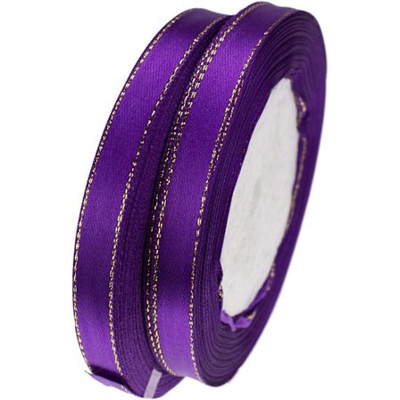 50 meter 3/8 tum bred enkelsidig satinband med guldkant för presentinslagning, blomsterdesign och hantverk, 25 meter/rulle x 2 rullar (lila)