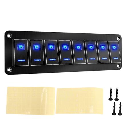 8-vejs RV-aluminium vippekontaktpanel DC12V til 24V vandtæt oxideret sort 20A 5PIN blåt LED-lys til bil yacht