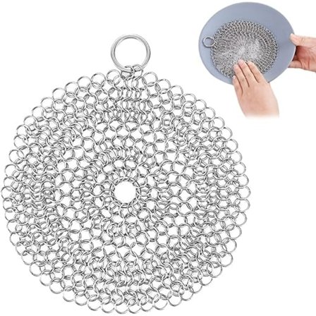 1 kpl pyöreä ruostumattomasta teräksestä valmistettu hankausverkko, puhdistaja, ketju