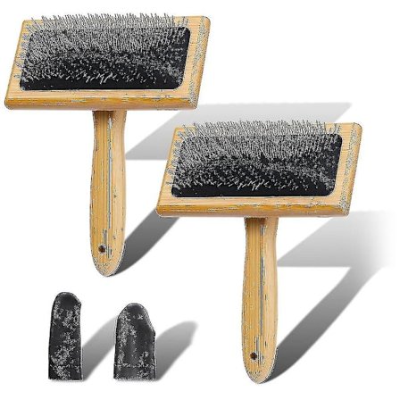 2 stk. træuldkarter til uld, fibre, kat, træuldkarterbørste til uldfiltning, spindefremstilling [LGL]