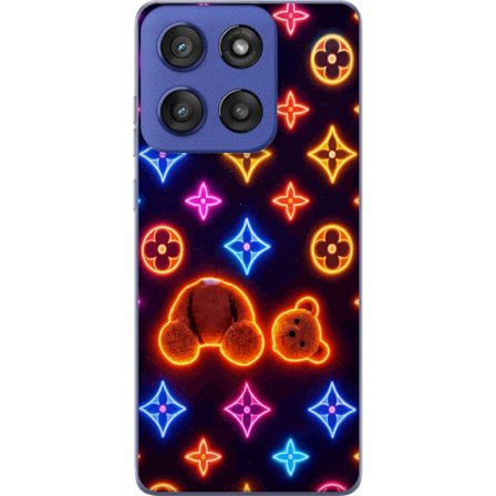 Yhteensopiva Puhelinkuori Motorola Edge 60 Stylus Neonvärisellä ylellisellä kuviolla, jossa hehkuvia nalleja pop-taide-esteetiikassa