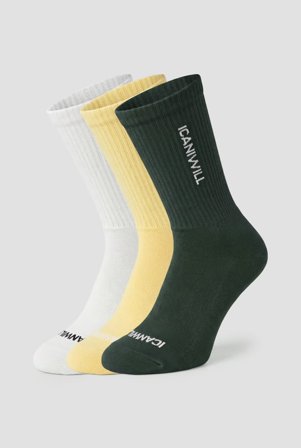 ICANIWILL - Training Logo Sock 3-Pack White/Green/Yellow ICIW