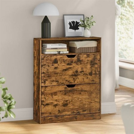 Skoskap med vendbare dører og åpent rom 80 x 24 x 102 cm - Rustikk brun