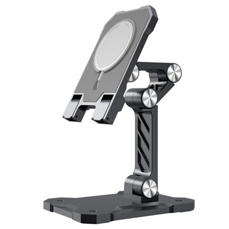 Universellt fällbart skrivbordsstativ för telefon och surfplatta med uttag för trådlös laddare - Svart