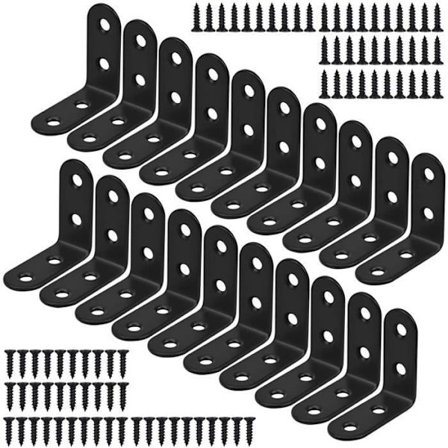 Hörnstag, 20 st L-formade rätvinkelbeslag, rostfritt stål 90 graders hörnstag, hyllkonsol (svart)