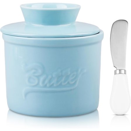 QU*Ranskalainen voipytty kannella - keraaminen voikuppi voin säilytykseen, posliininen voirasia tuoreelle ja maukkaalle voille, kellonsininen