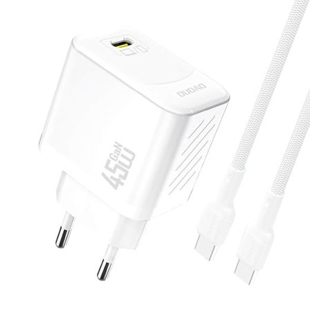 Dudao 45W GaN-seinälaturi USB-C-portilla ja USB-C-kaapelilla – valkoinen