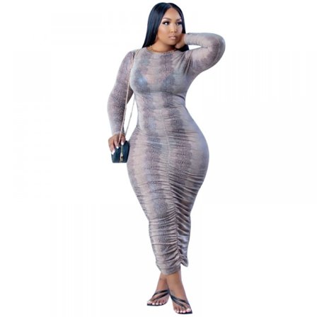 Kvinnors långärmade klänning Kvinnors mode casual plisserad full set klänning Kvinnors mode casual tryckt plisserad klänning(Lila M)