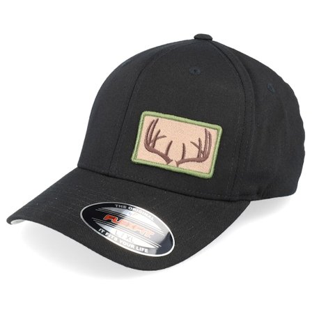 Hunter - Brown Antlers Patch Side Black Flexfit Flexfit Black Cap - @ Hatstore