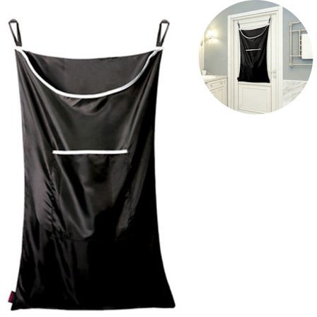 Holdbar Oxford-pose Vasketøjspose, Stofkurv Over Døren Med Kroge, Til Badeværelse, Opbevaring, Væg, Skab, 75x50cm, Sort
