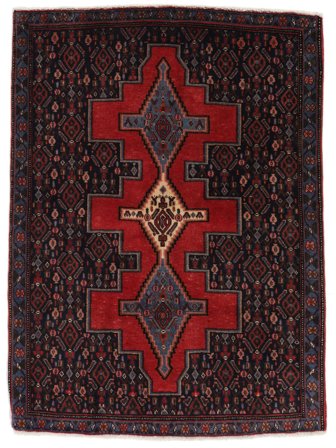 Senneh Matot Matto 78X108 Musta/Tummanpunainen Villa, Persia/Iran