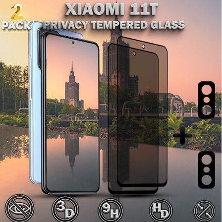 2-Pack Privacy XIAOMI 11T Skärmskydd & 2-Pack linsskydd - Härdat Glas 9H - Super kvalitet 3D