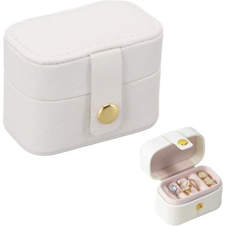 Sormusrasia, Mini-sormusten säilytysrasia, Pieni kannettava korurasia, PU-nahkainen matkakorurasian järjestäjä sormuksille ja korvakoruille (valkoinen