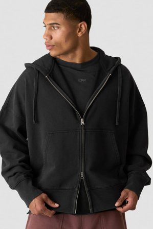 Grit Stonewashed Zipped Hoodie Black