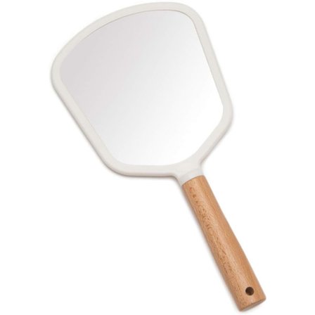 Håndholdt speil med håndtak for sminke, lite søtt håndspeil i tre for barbering med hullhengende bærbart (vifteform)