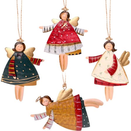 4 stk Juletrærpynt, Dansende Engler Tin Juledekorasjon