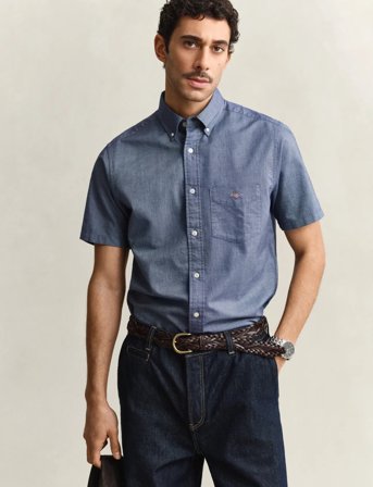 GANT Reg Classic Oxford Ss Shirt - Blue - M